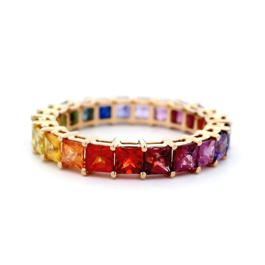 3.48 Cts Saphire Princess Cut Ombre Rainbow Eternity Ring