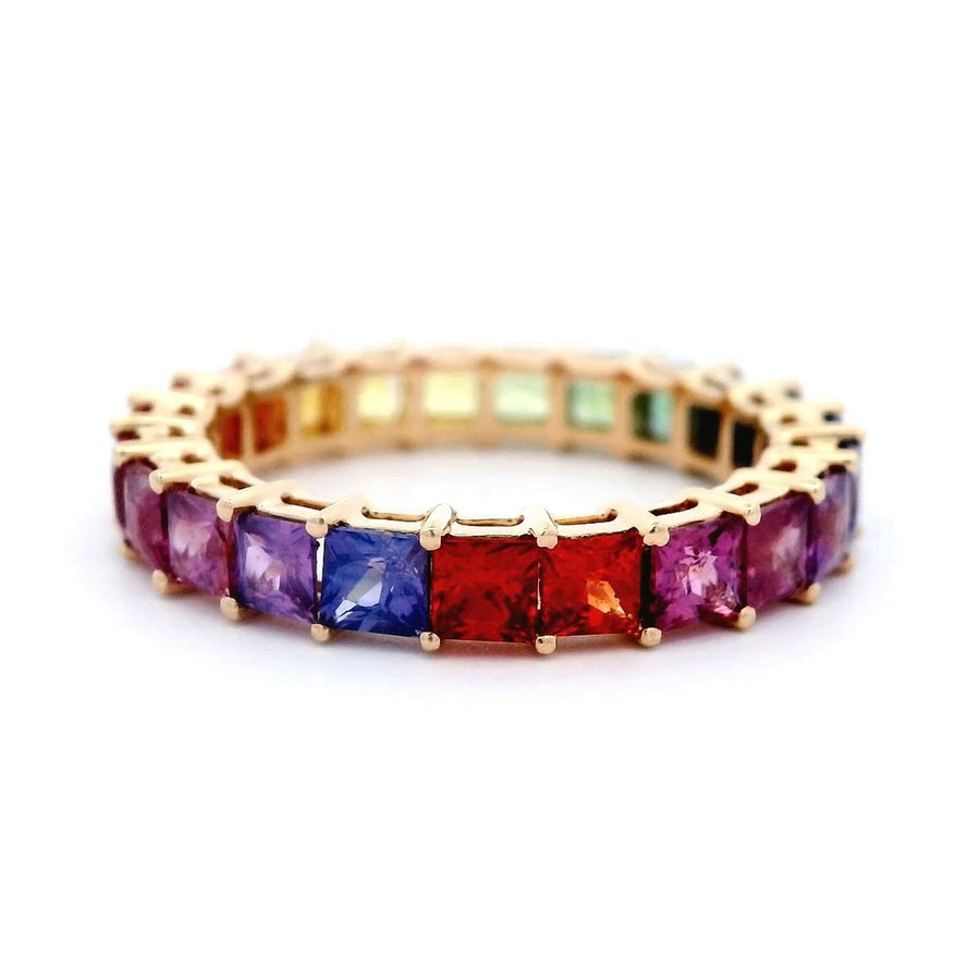 3.48 Cts Saphire Princess Cut Ombre Rainbow Eternity Ring