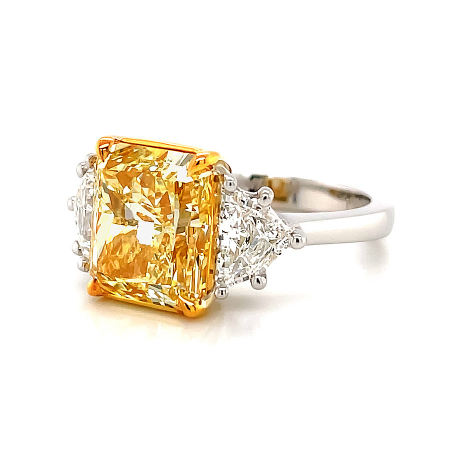 5.01 Ct Radiant Cut Fancy Yellow Diamond Ring with Side Stones