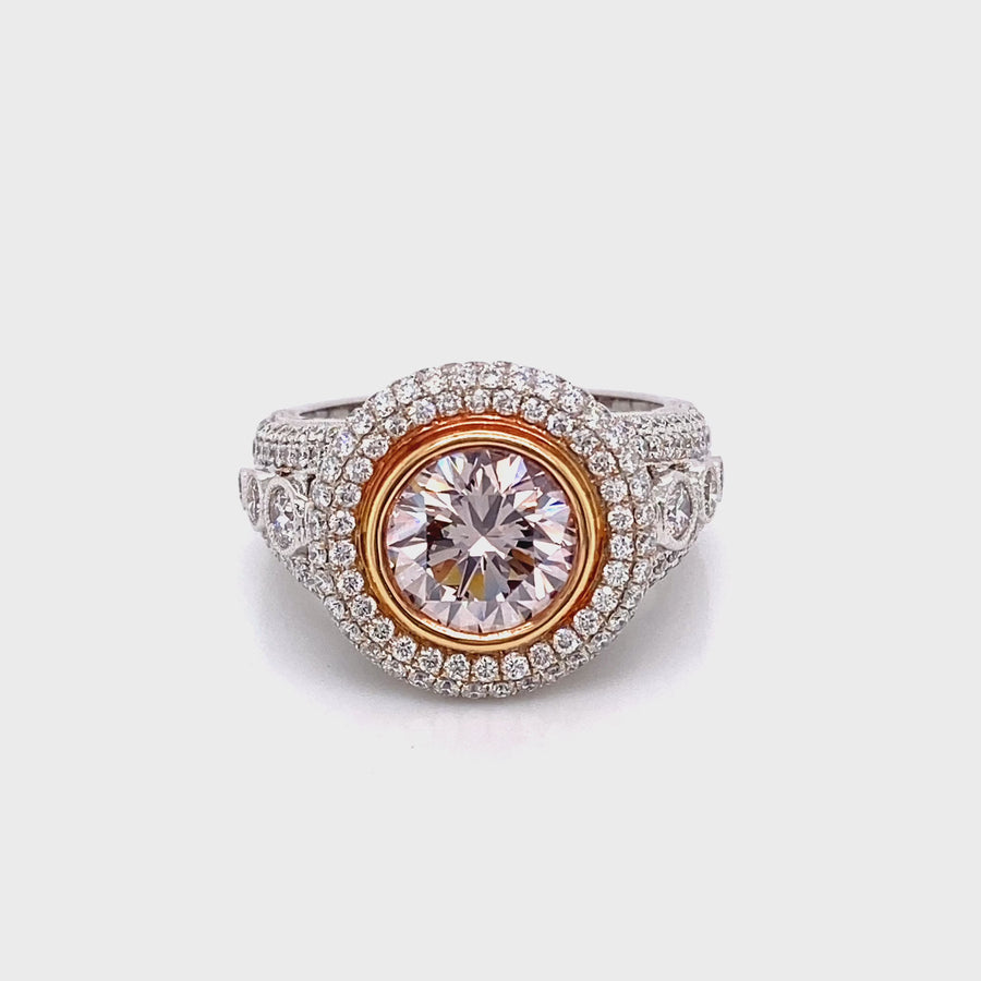 2.15ct Pink Diamond Pave Ring 18k Gold Two-Tone