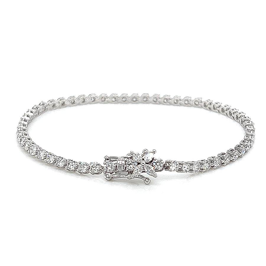 18K White Gold Tennis Bracelet 3.50TCW RD & MQ