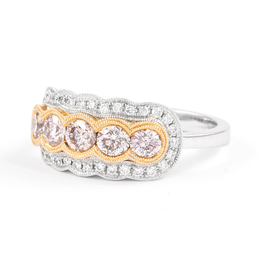 1.24 cts, Light Pink Round Diamond Cocktail Ring 18k Rose & White Gold