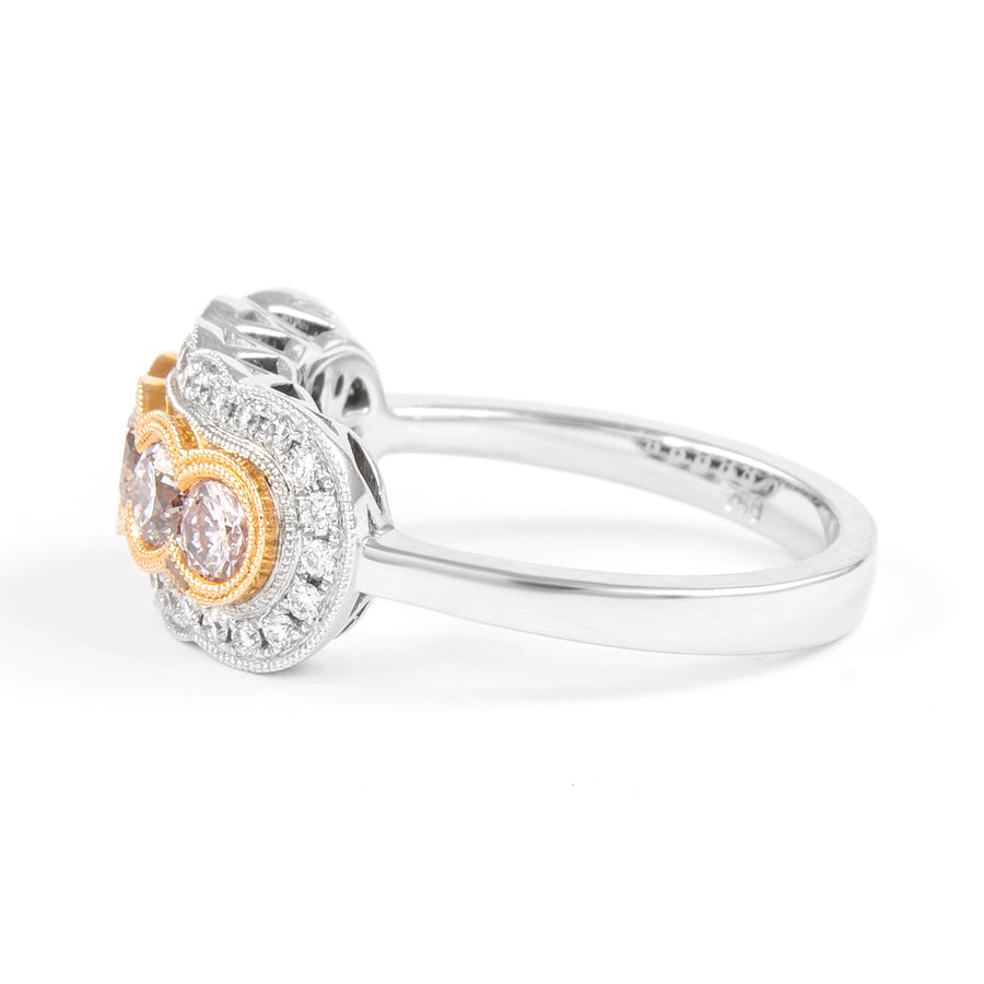 1.24 cts, Light Pink Round Diamond Cocktail Ring 18k Rose & White Gold