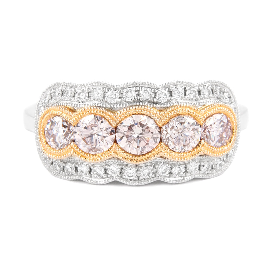 1.24 cts, Light Pink Round Diamond Cocktail Ring 18k Rose & White Gold