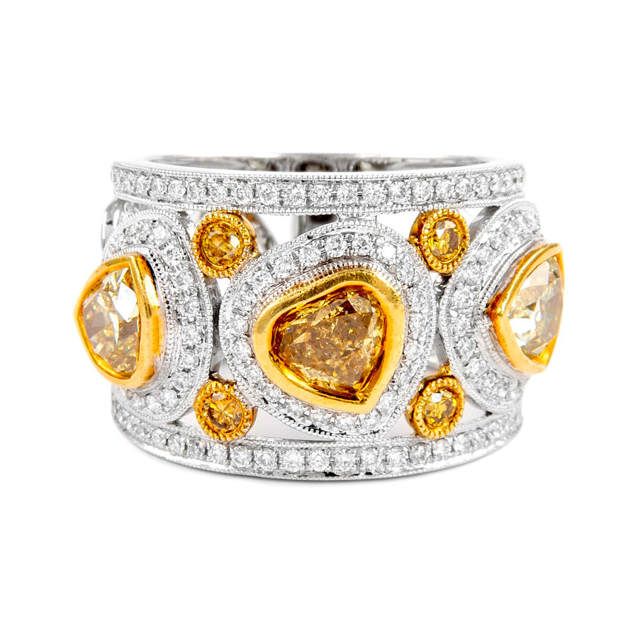 2.00 Ct Mix Shape Fancy Yellow Diamond Wide Ring