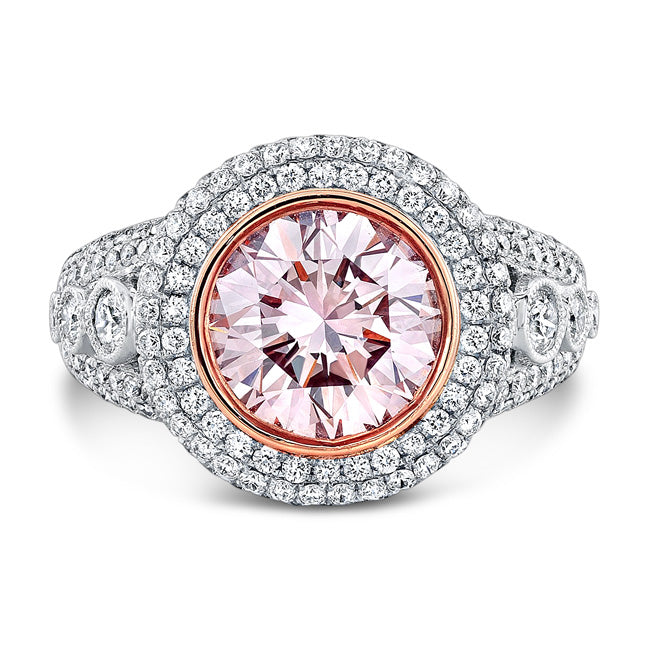 2.15ct Pink Diamond Pave Ring 18k Gold Two-Tone