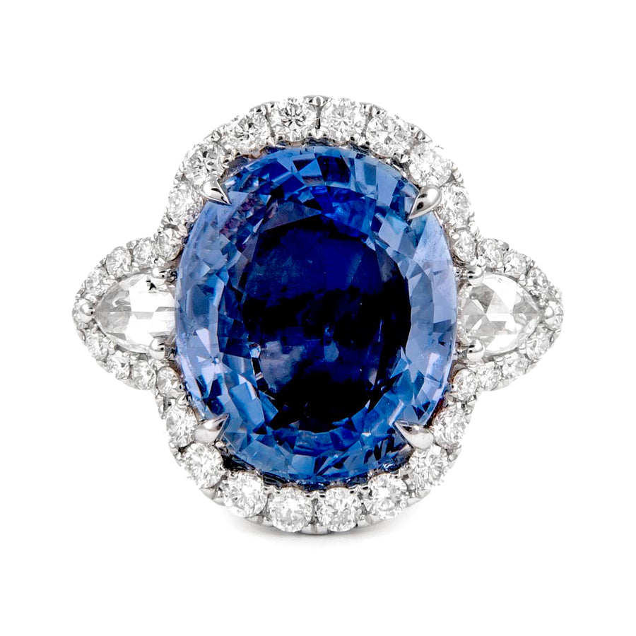 6.88 Ct Oval Blue Sapphire Halo Ring