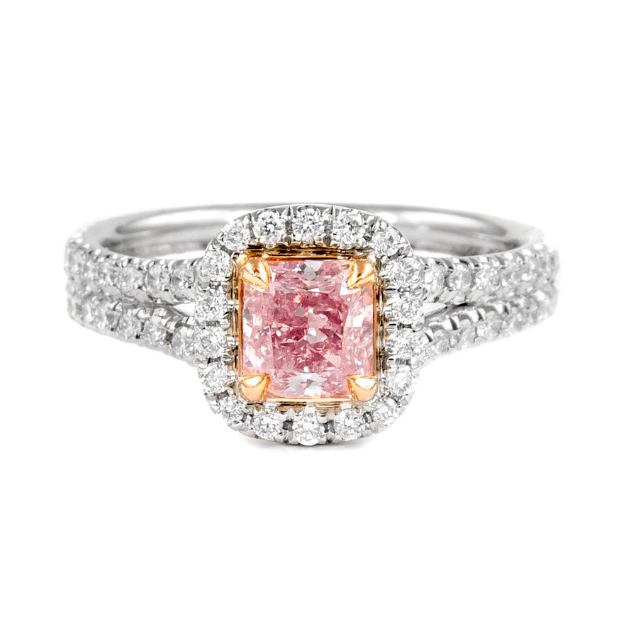 0.91 Ct Fancy Pink Diamond Halo Ring