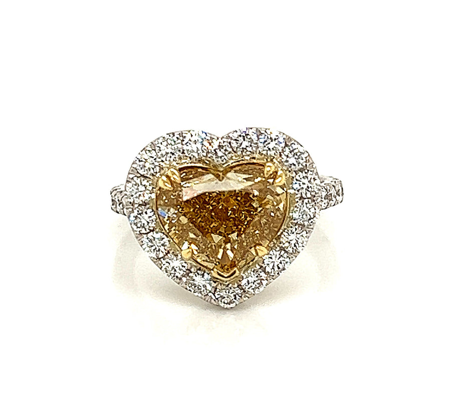 5.01 Ct Heart Shape Fancy Diamond Color Halo Ring