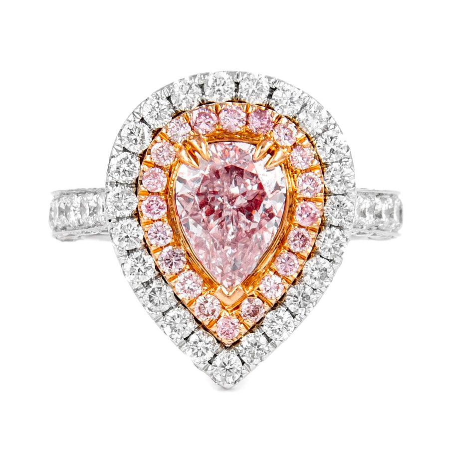 1.50 Ct Fancy Pink Diamond Double Halo Ring