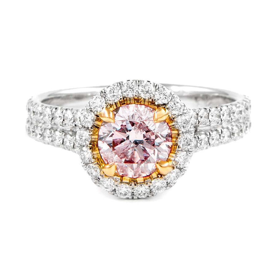 0.96 Ct Fancy Pink Diamond Halo Ring