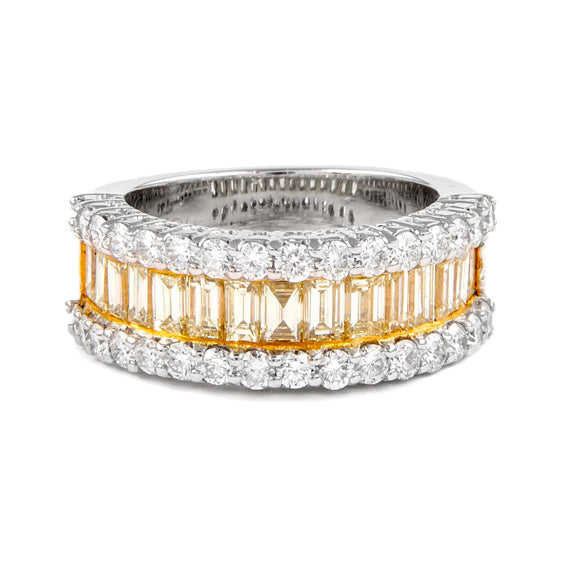 2.80ct Round & Baguette Yellow Diamond Ring 18k Two Tone