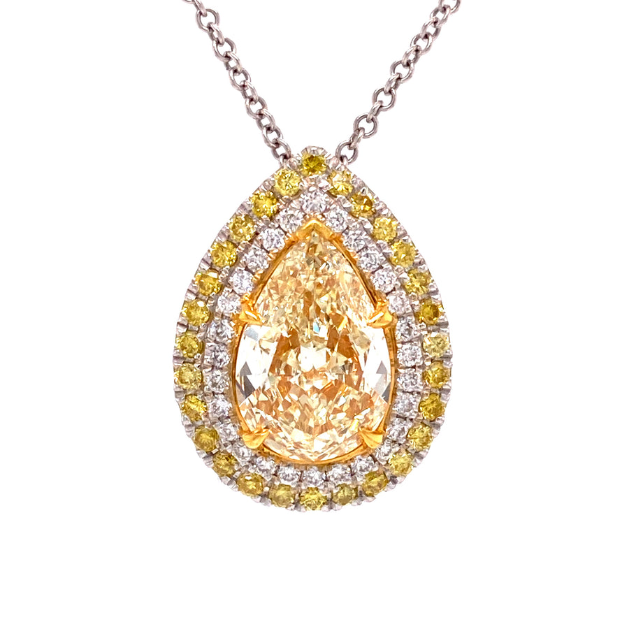 2.27 Ct Pear Shape Fancy Yellow Diamond Pendant