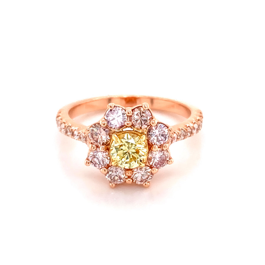 0.37 Ct Fancy Yellow Diamond Flower Ring