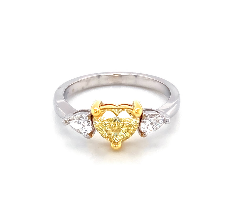 1.00 Ct Heart Shape Fancy Yellow Diamond Ring with Side Stones