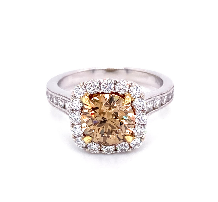 2.00 Ct Round Cut Fancy Yellow Diamond Halo Ring