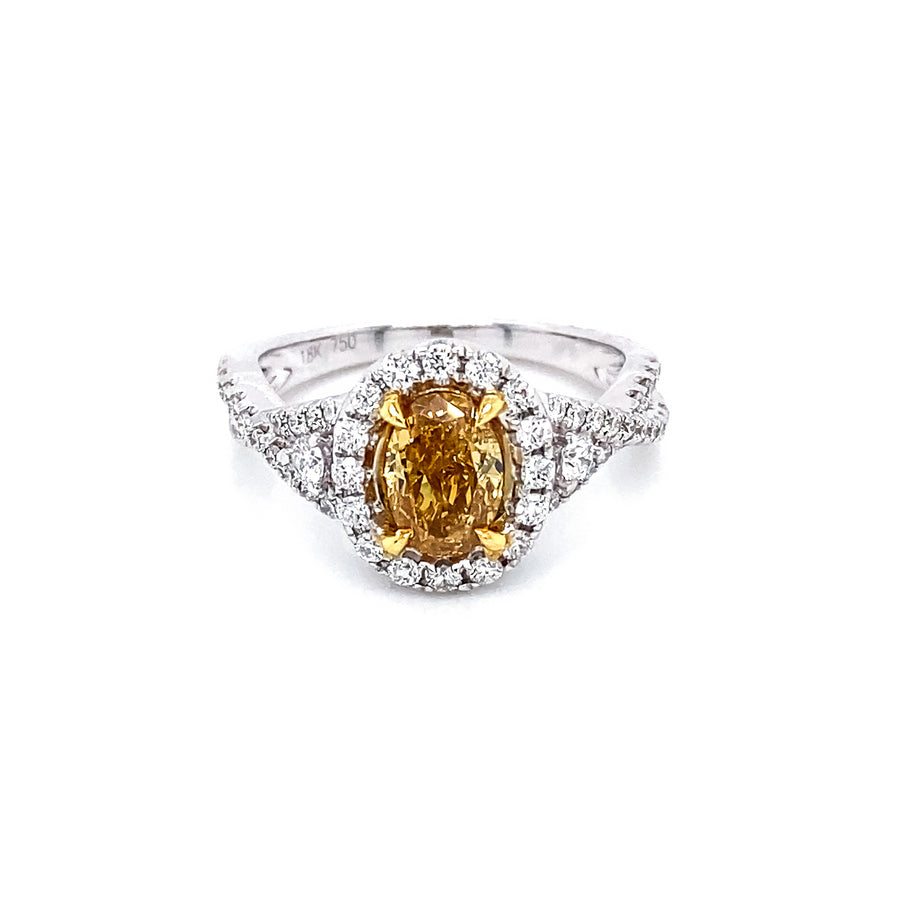 1.01 Ct Oval Cut Fancy Yellow Diamond Halo Ring