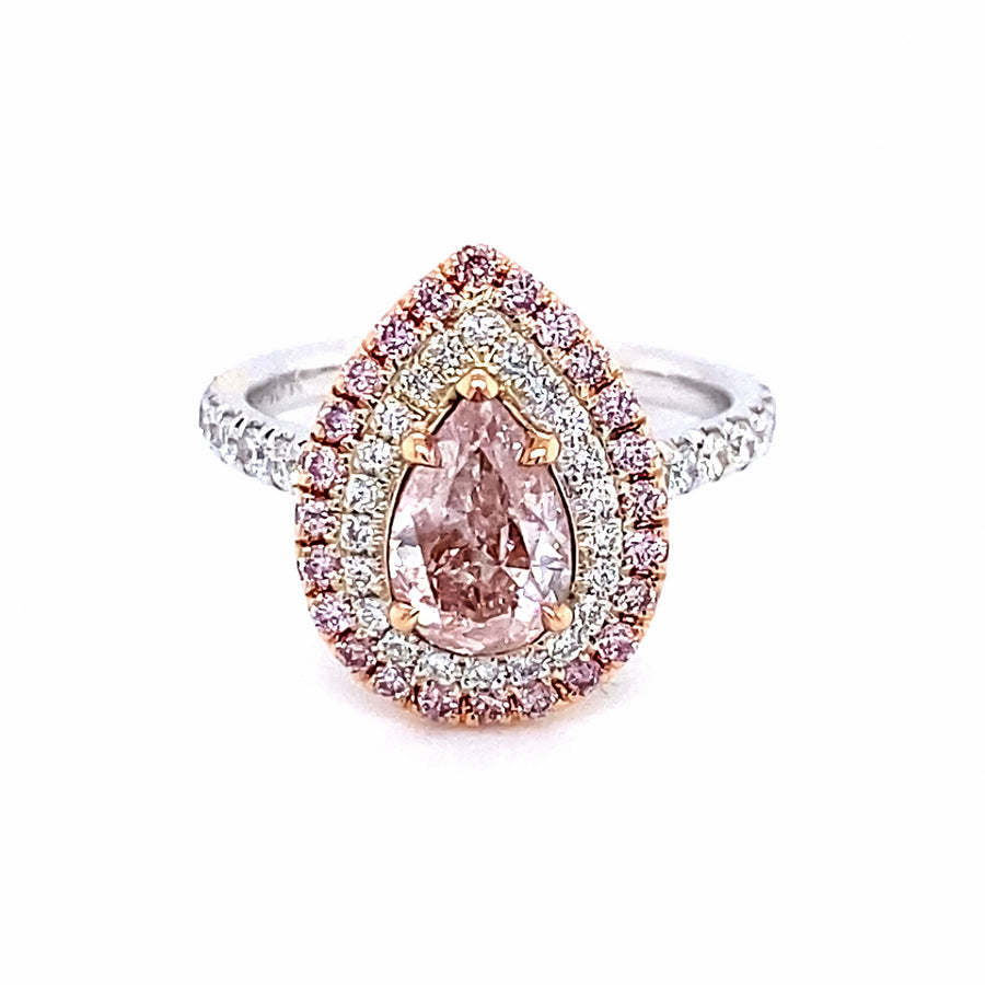 1.10 Ct Fancy Pink Diamond Double Halo Ring