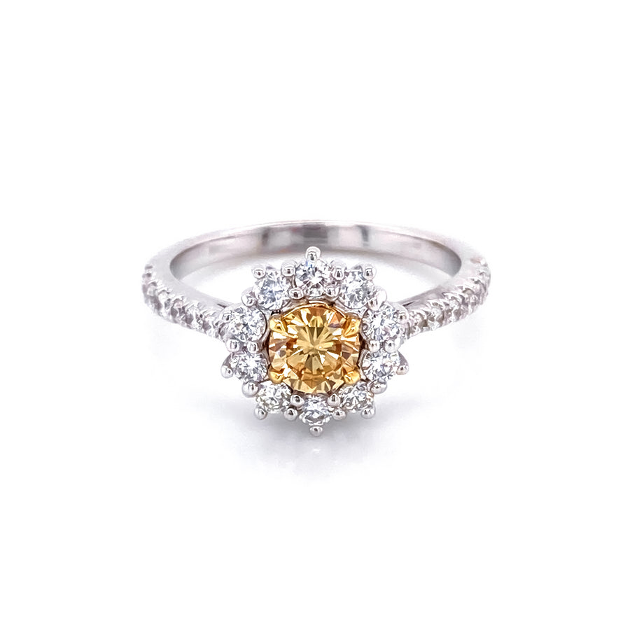 0.38 Ct Fancy Yellow Diamond Flower Ring