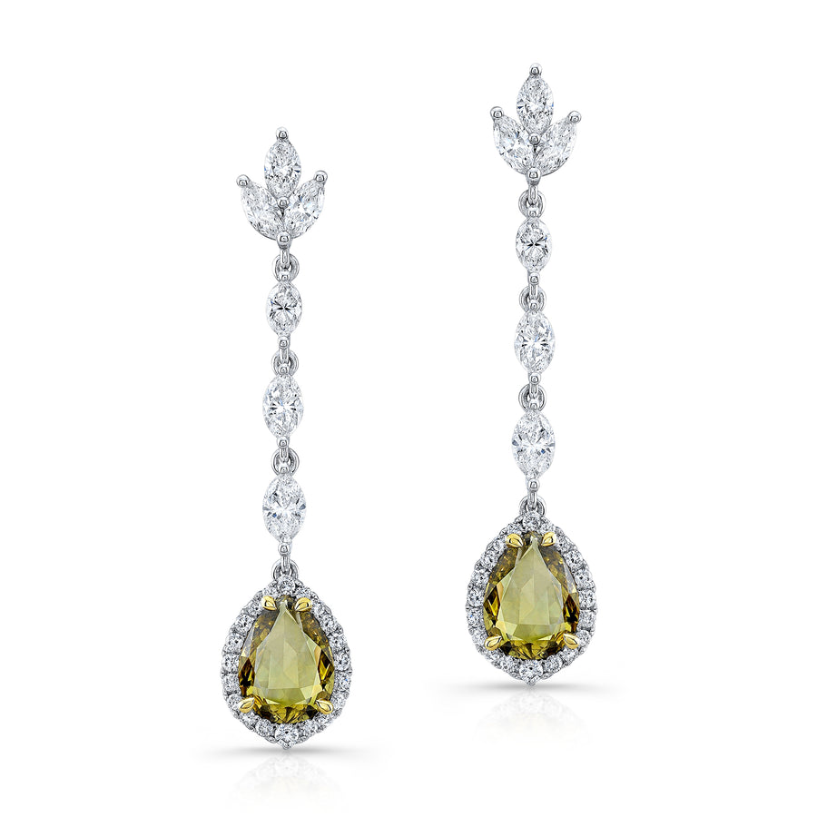 2.63 Ct Pear Shape Fancy Color Diamond Drop Earrings