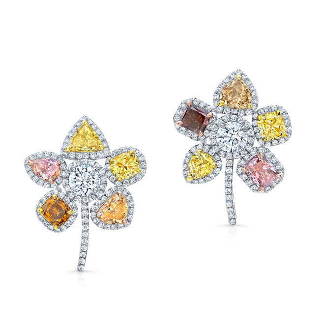 7.52 Ct Fancy Color Diamond Flower Earrings