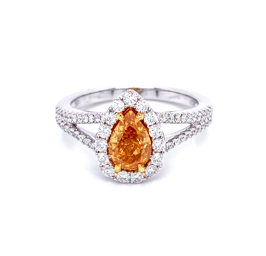 1.05 Ct Pear Shape Fancy Yellow Diamond Halo Ring