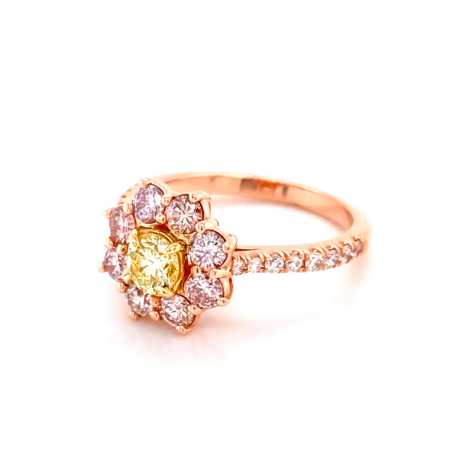 0.37 Ct Fancy Yellow Diamond Flower Ring